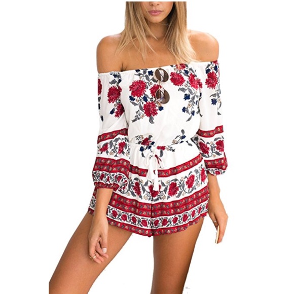 women floral print off shoulder jumpsuit - Picture 4 of 8